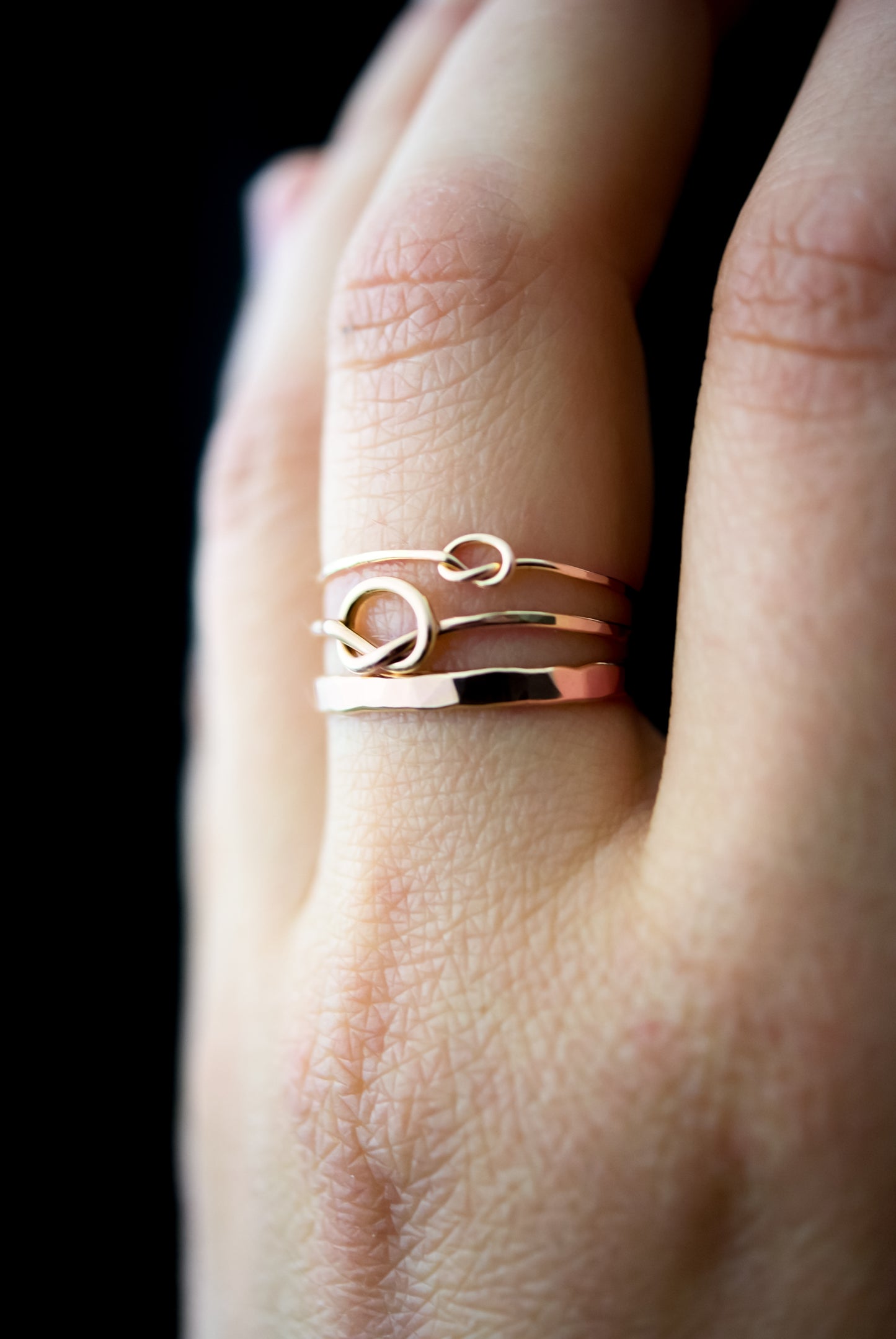 Thick Knot Set of 3 Stacking Rings, Gold Fill, Rose Gold Fill or Sterling Silver