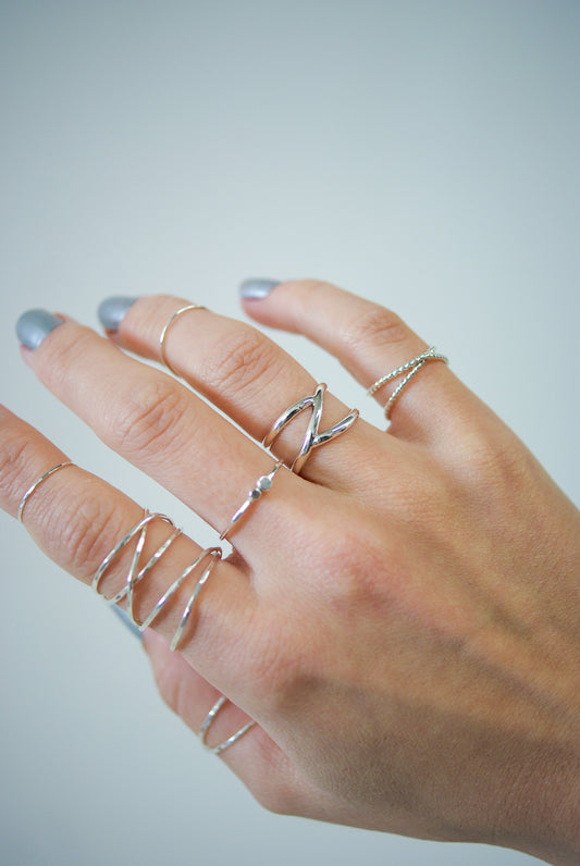 Double Pebble Ring, Sterling Silver