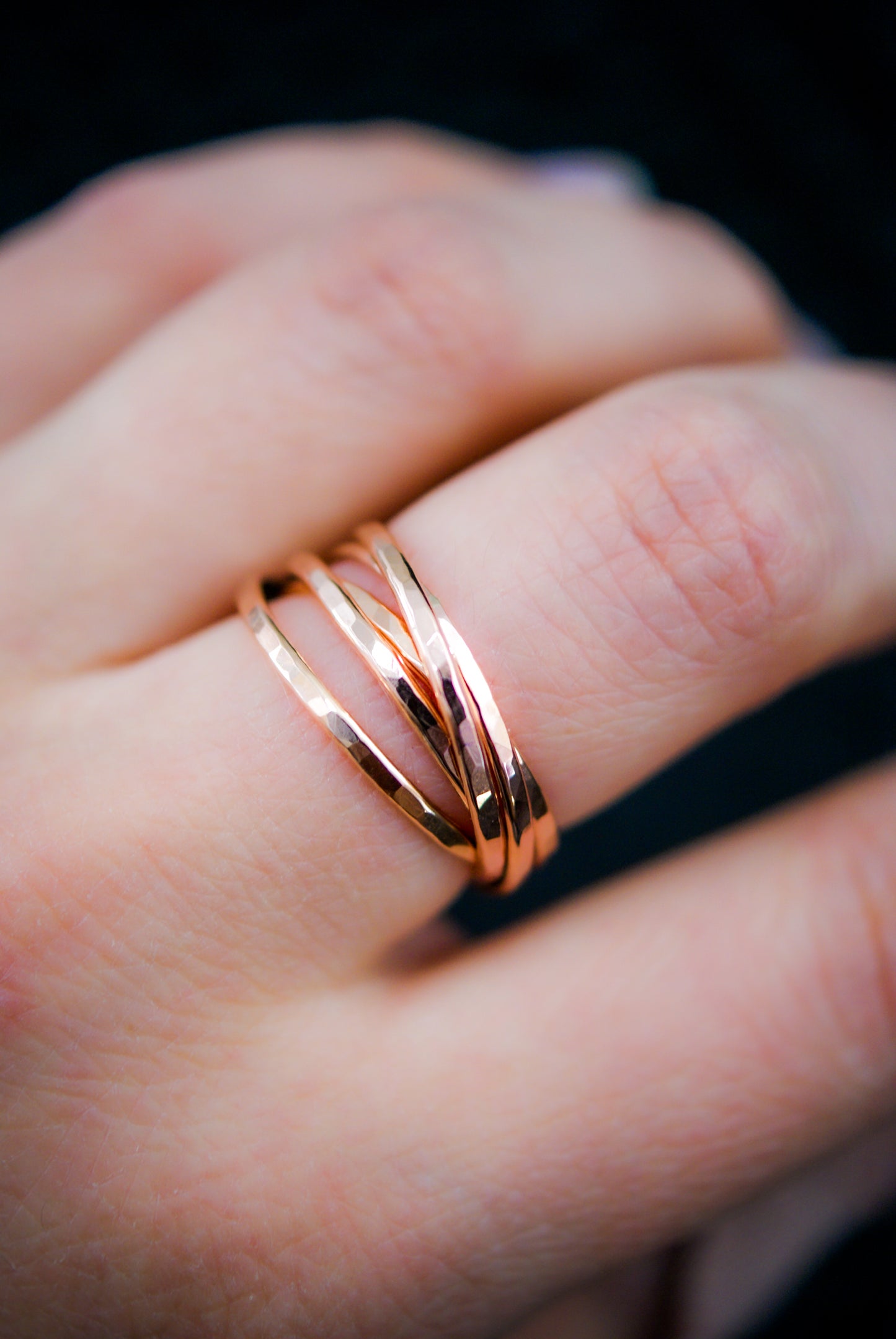 Thin Interlocking Set of 5 Rings, 14K Rose Gold Fill