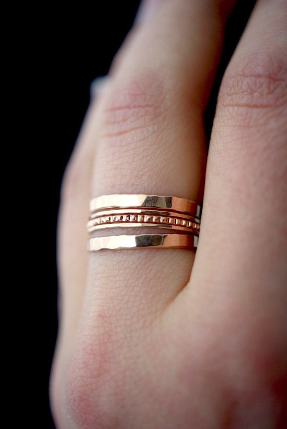The Ultimate Lined Set of 5 Stacking Rings, Gold Fill, Rose Gold Fill or Sterling Silver