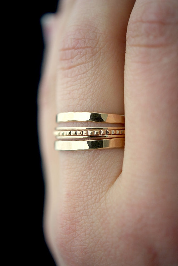 Extra Thick & Ultra Thin Lined Set of 5 Stacking Rings, Gold Fill, Rose Gold Fill or Sterling Silver