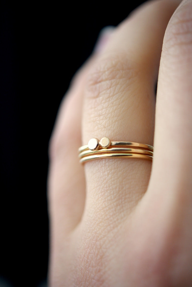 Double Pebble Ring, Solid 14K Gold