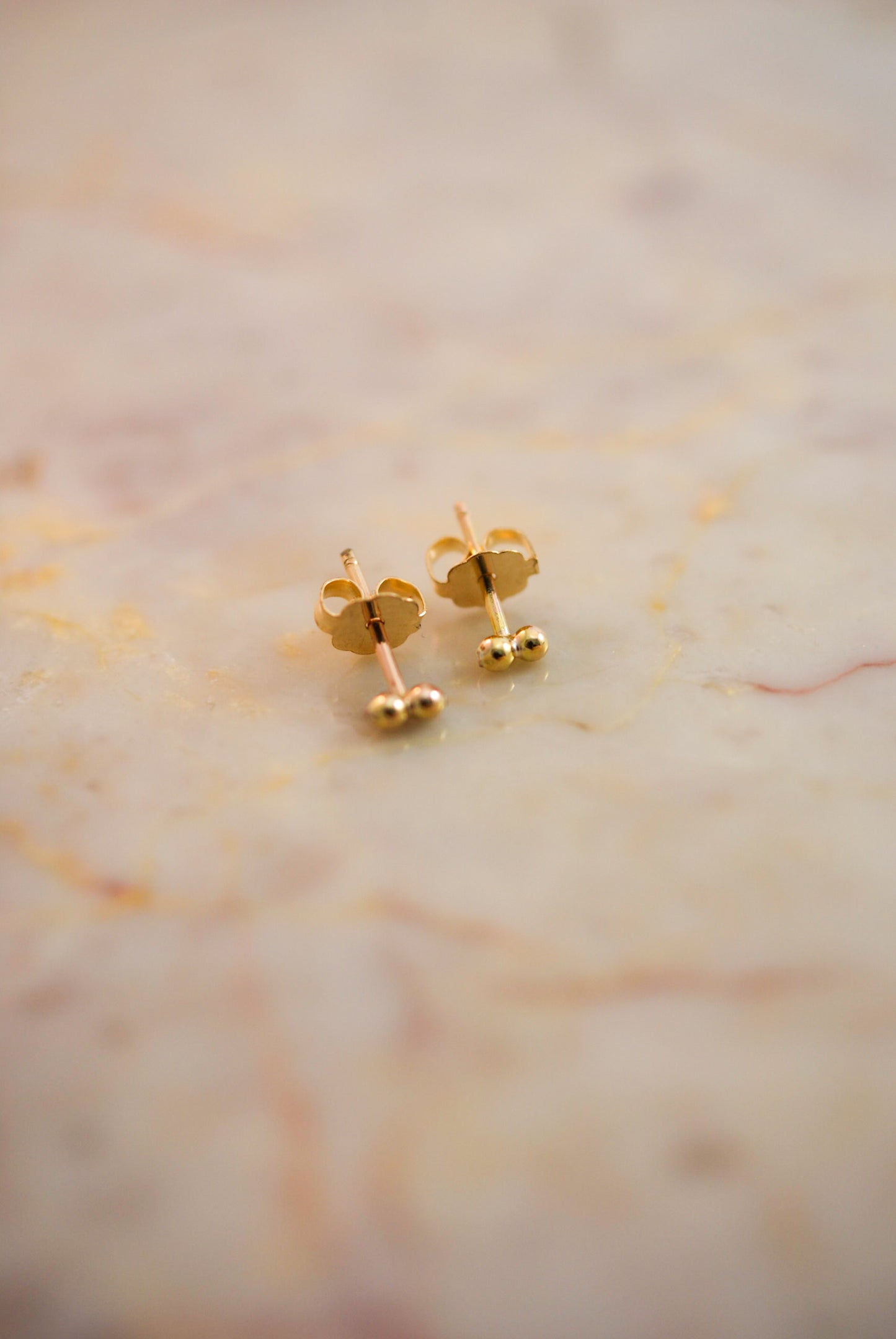 Tiny Bead Bar Stud Earrings, Gold Fill, Rose Gold Fill, or Sterling Silver