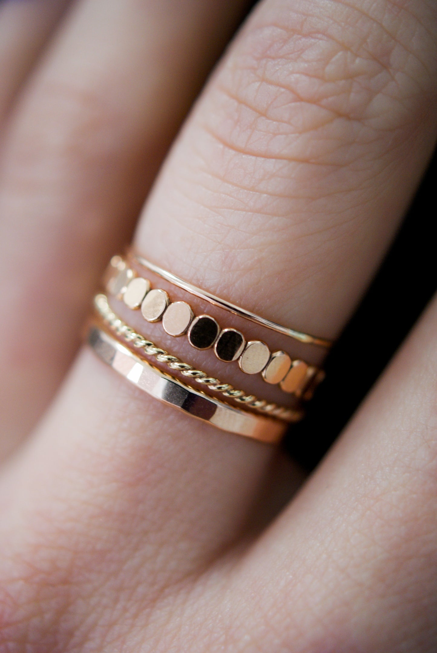Bead & Twist Texture Set of 4 Stacking Rings, Gold Fill, Rose Gold Fill or Sterling Silver