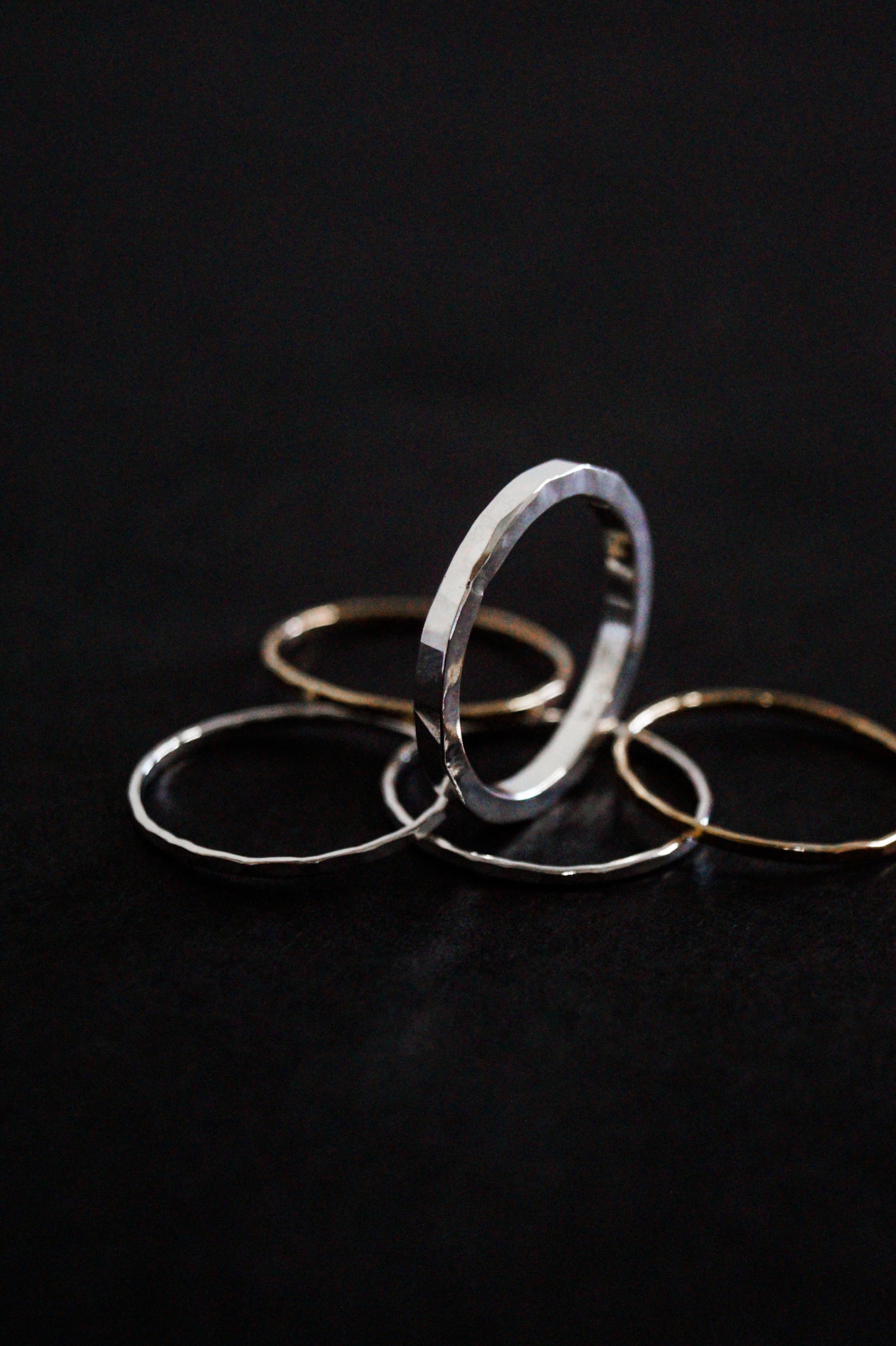 Thick Square Set of 5 Stacking Rings, Sterling Silver or Mixed Metal