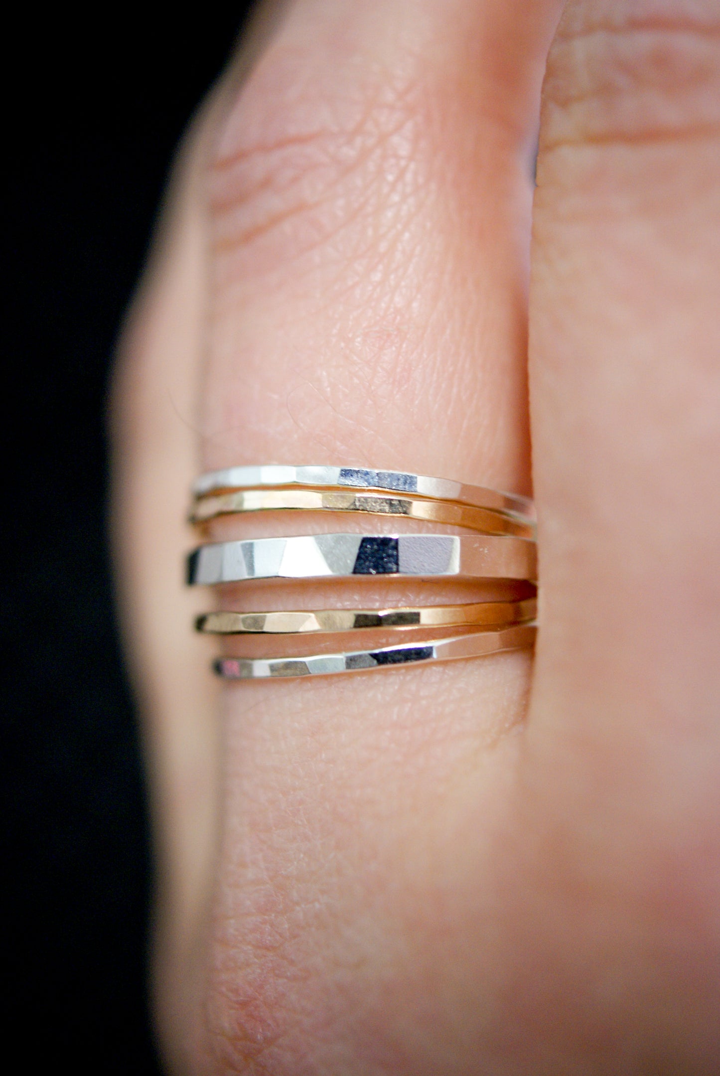 Thick Square Set of 5 Stacking Rings, Sterling Silver or Mixed Metal