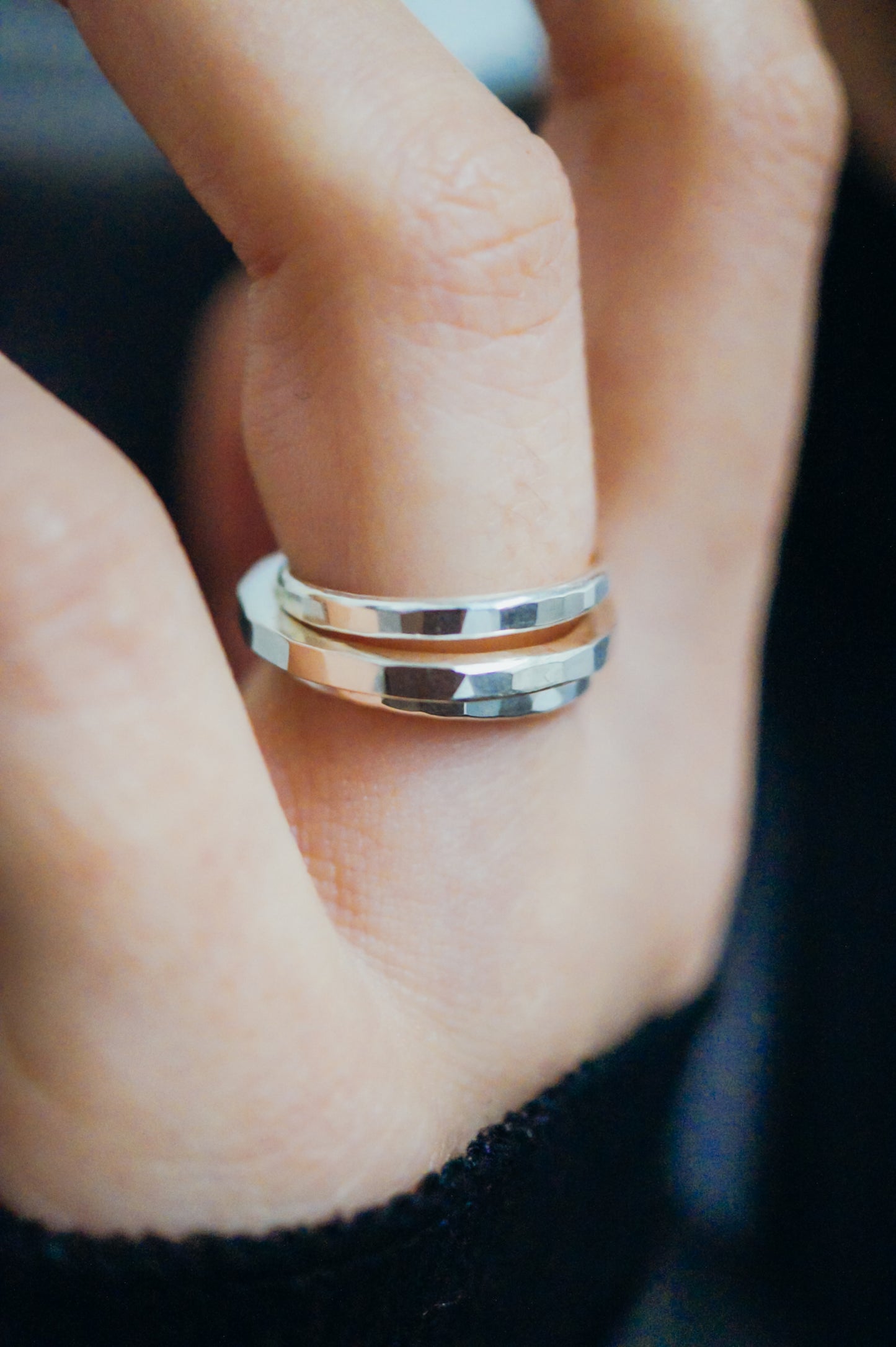 Extra Thick & Square Set of 3 Stacking Rings, Sterling Silver