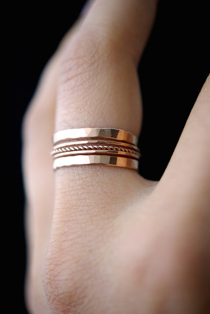 The Ultimate Twist Set of 5 Stacking Rings, Gold Fill, Rose Gold Fill or Sterling Silver