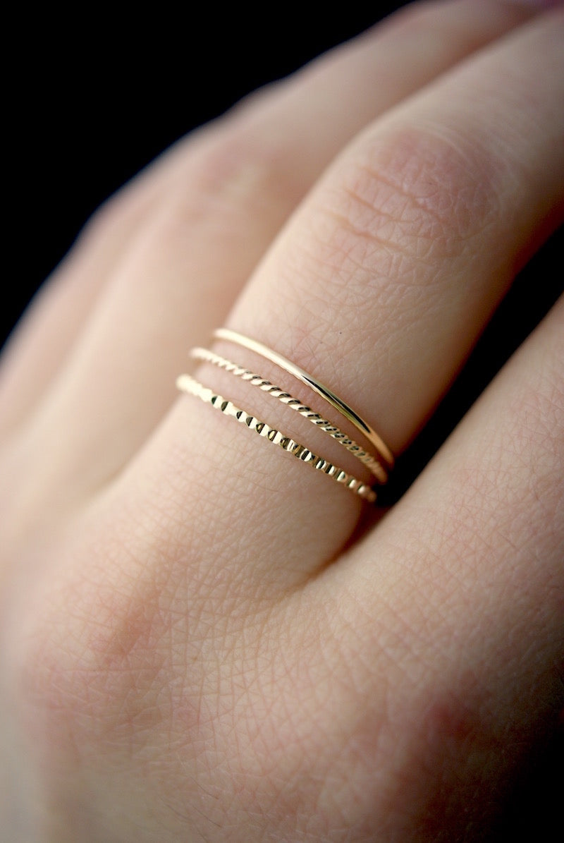 Mixed Texture Set of 3 Stacking Rings, Gold Fill, Rose Gold Fill or Sterling Silver