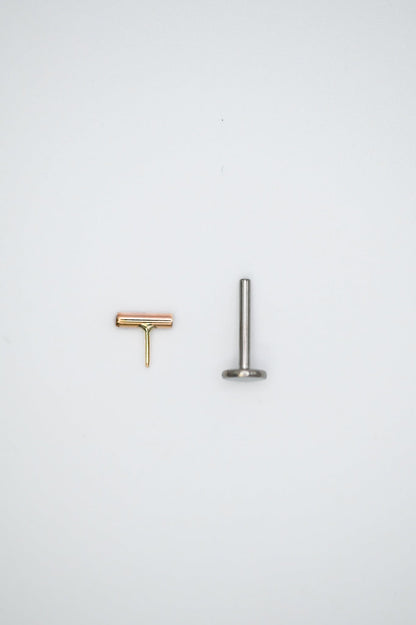 Tiny Bar Flat Back Stud Earring, Solid Gold or Rose Gold