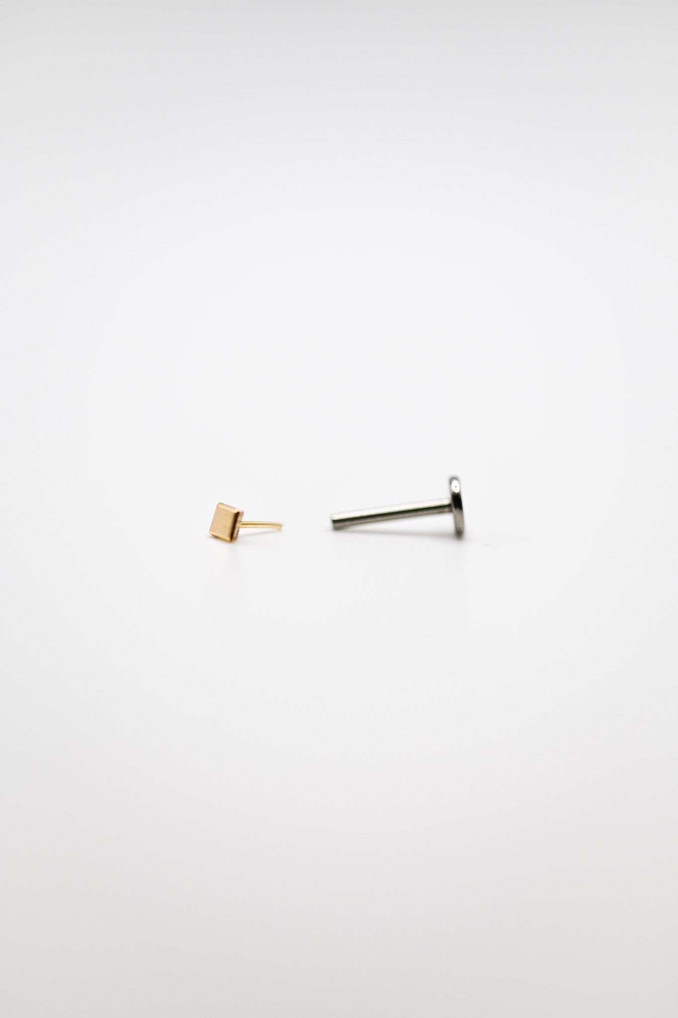 Square Mirror Flat Back Stud Earring, Solid Gold