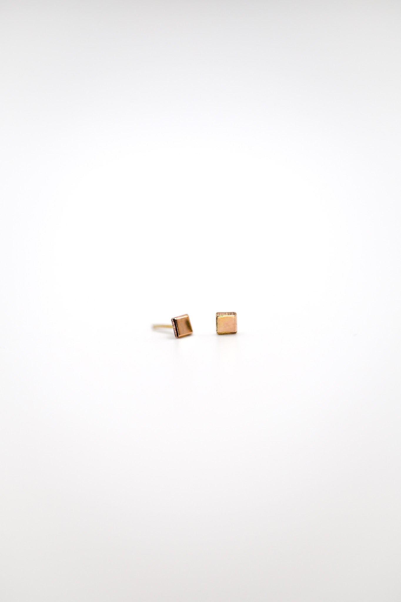 Square Mirror Flat Back Stud Earring, Solid Gold