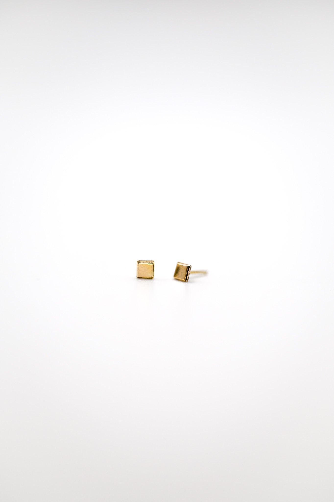 Square Mirror Flat Back Stud Earring, Solid Gold