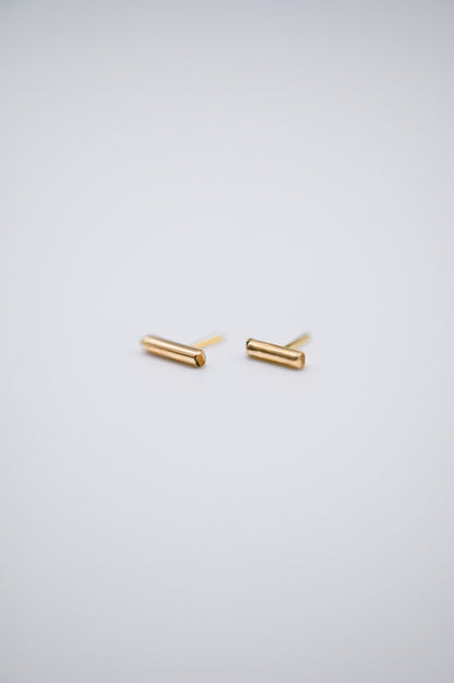 Tiny Bar Flat Back Stud Earring, Solid Gold or Rose Gold