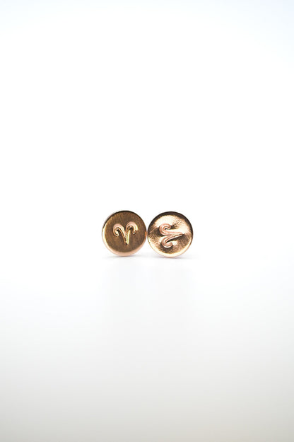 Zodiac Flat Back Stud Earring, Solid Gold or Rose Gold