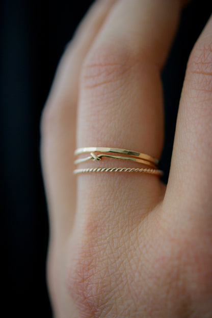 Knot Mixed Texture Set of 3 Stacking Rings, Gold Fill, Rose Gold Fill or Sterling Silver