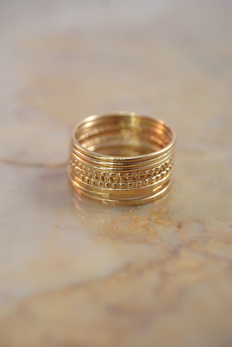 Lined Set of 9 Stacking Rings, Gold Fill, Rose Gold Fill or Sterling Silver