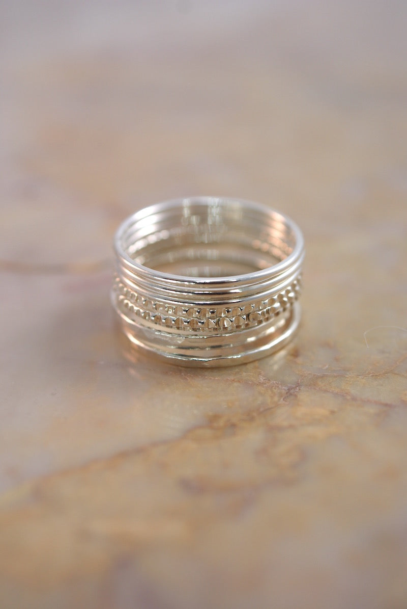 Lined Set of 9 Stacking Rings, Gold Fill, Rose Gold Fill or Sterling Silver