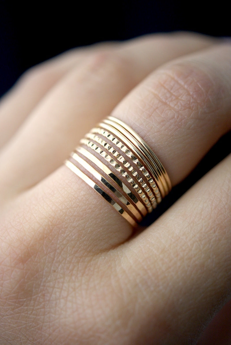 Lined Set of 9 Stacking Rings, Gold Fill, Rose Gold Fill or Sterling Silver