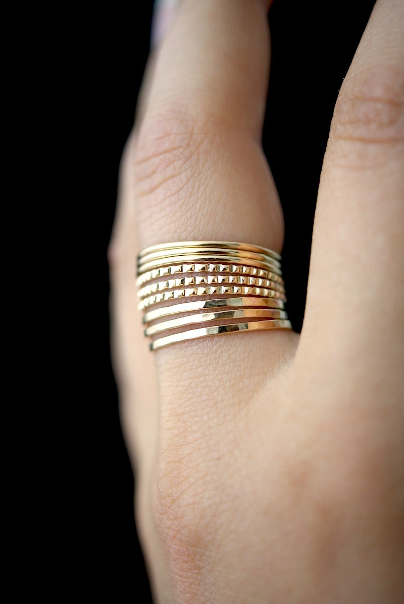 Lined Set of 9 Stacking Rings, Gold Fill, Rose Gold Fill or Sterling Silver