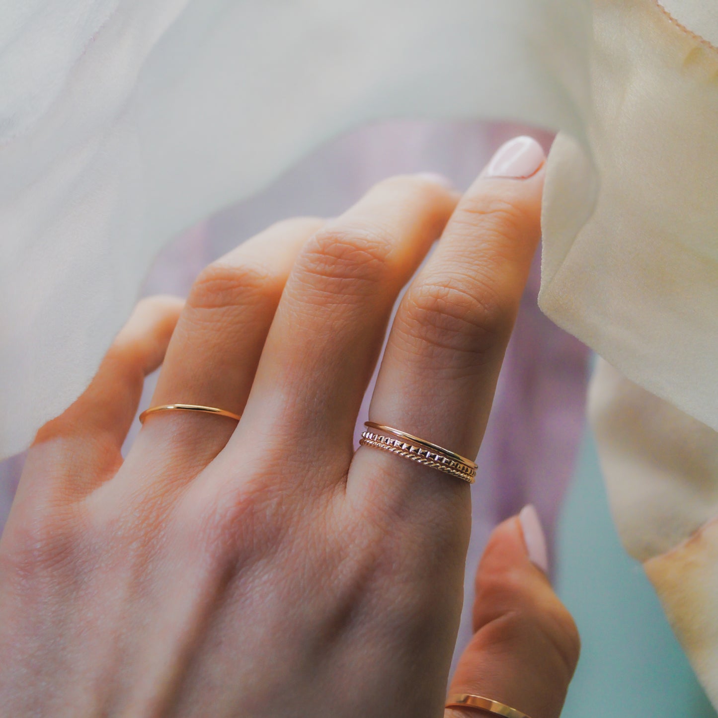 Mixed Texture Set of 3 Stacking Rings, Gold Fill, Rose Gold Fill or Sterling Silver