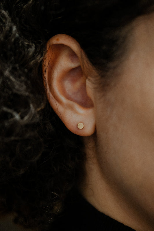 Mini Dot Flat Back Stud Earring, Solid Gold