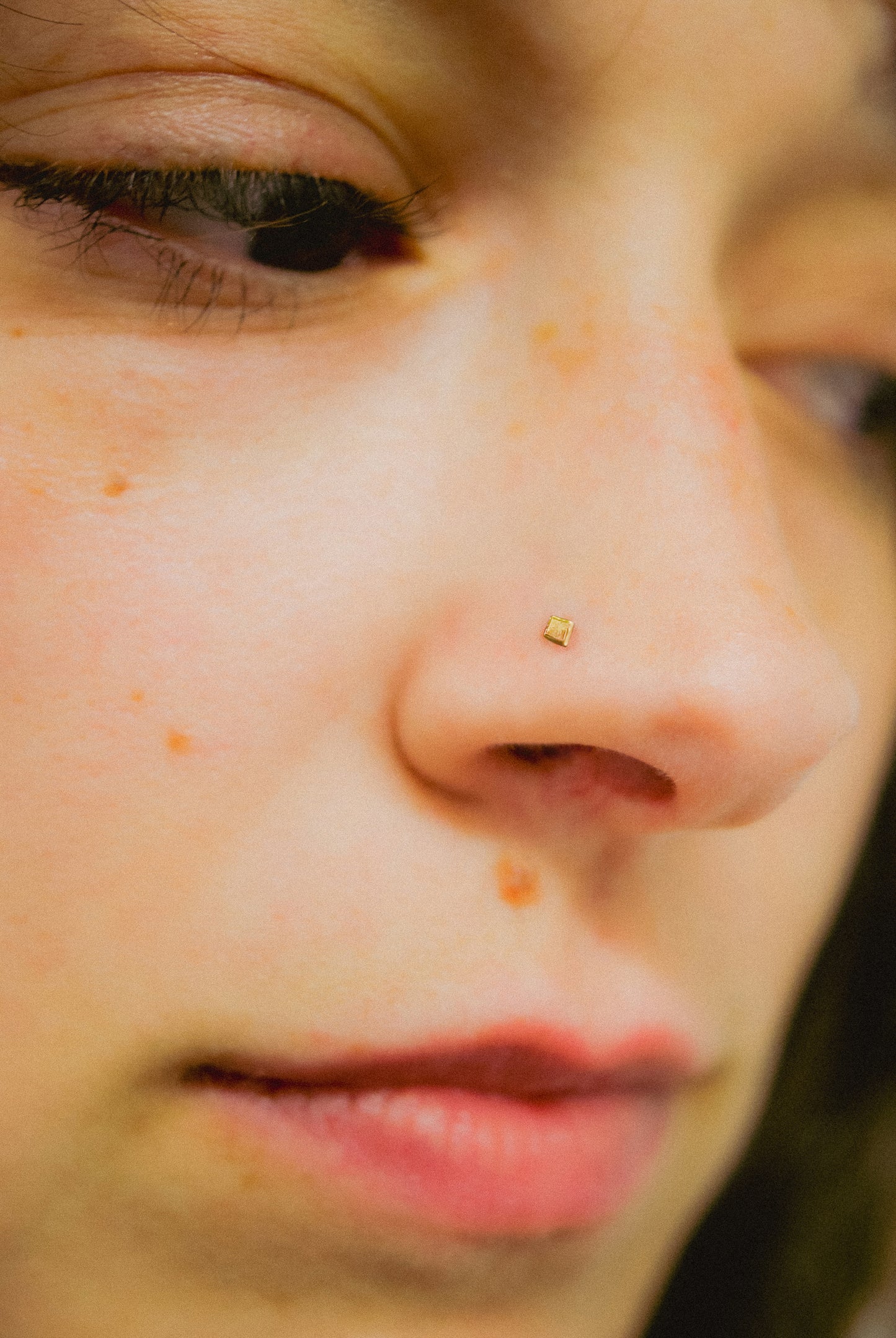 Square Mirror Nose Stud, Solid 14K Gold