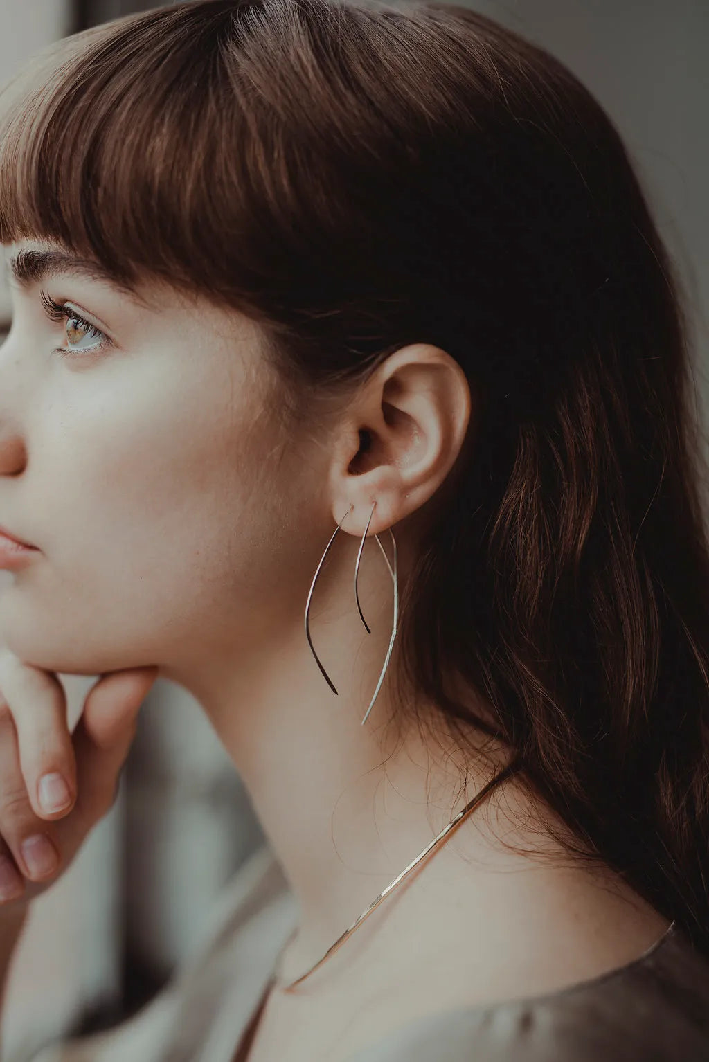 Teardrop Threader Hoop Earrings, Gold Fill, Rose Gold Fill, or Sterling Silver