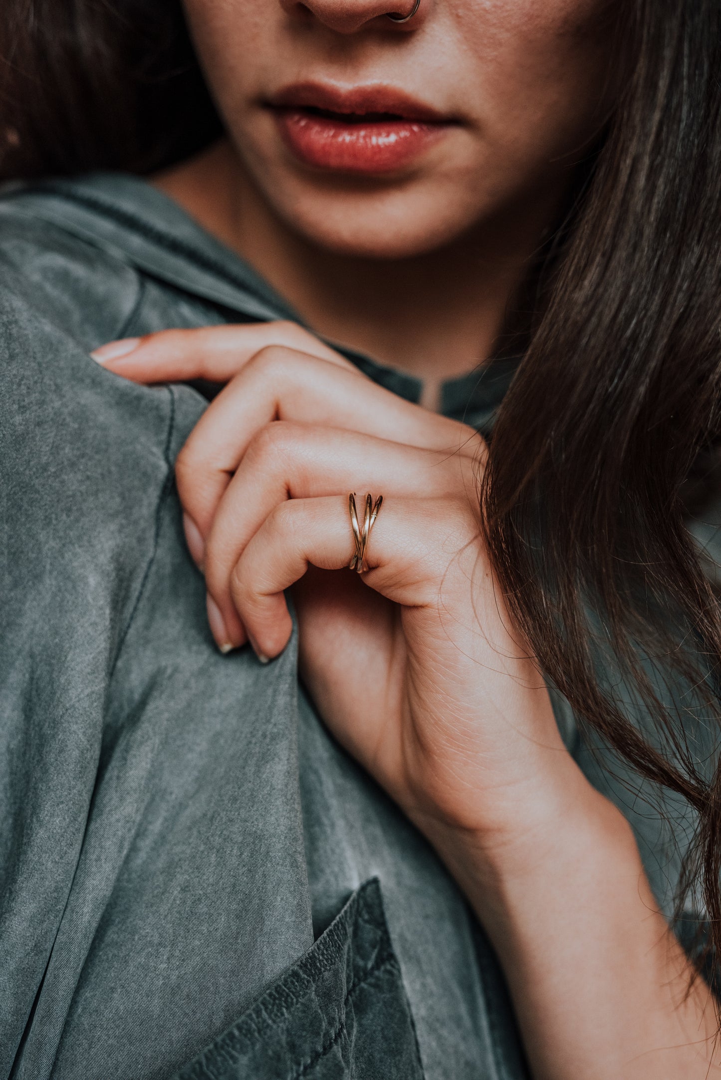 Thin Interlocking Set of 3 Rings, 14K Gold Fill