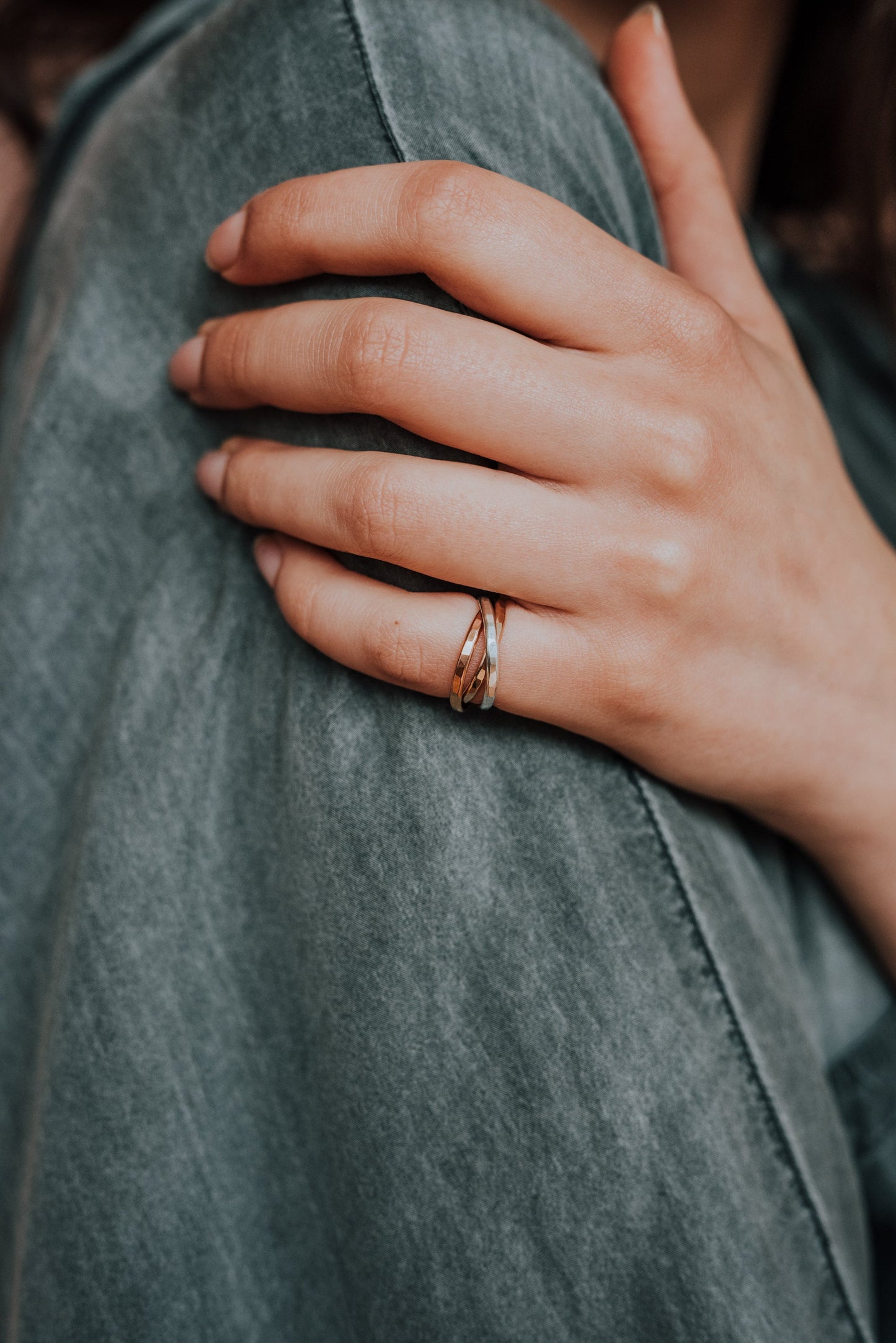 Thick Interlocking Set of 3 Rings, Solid Mixed Metals