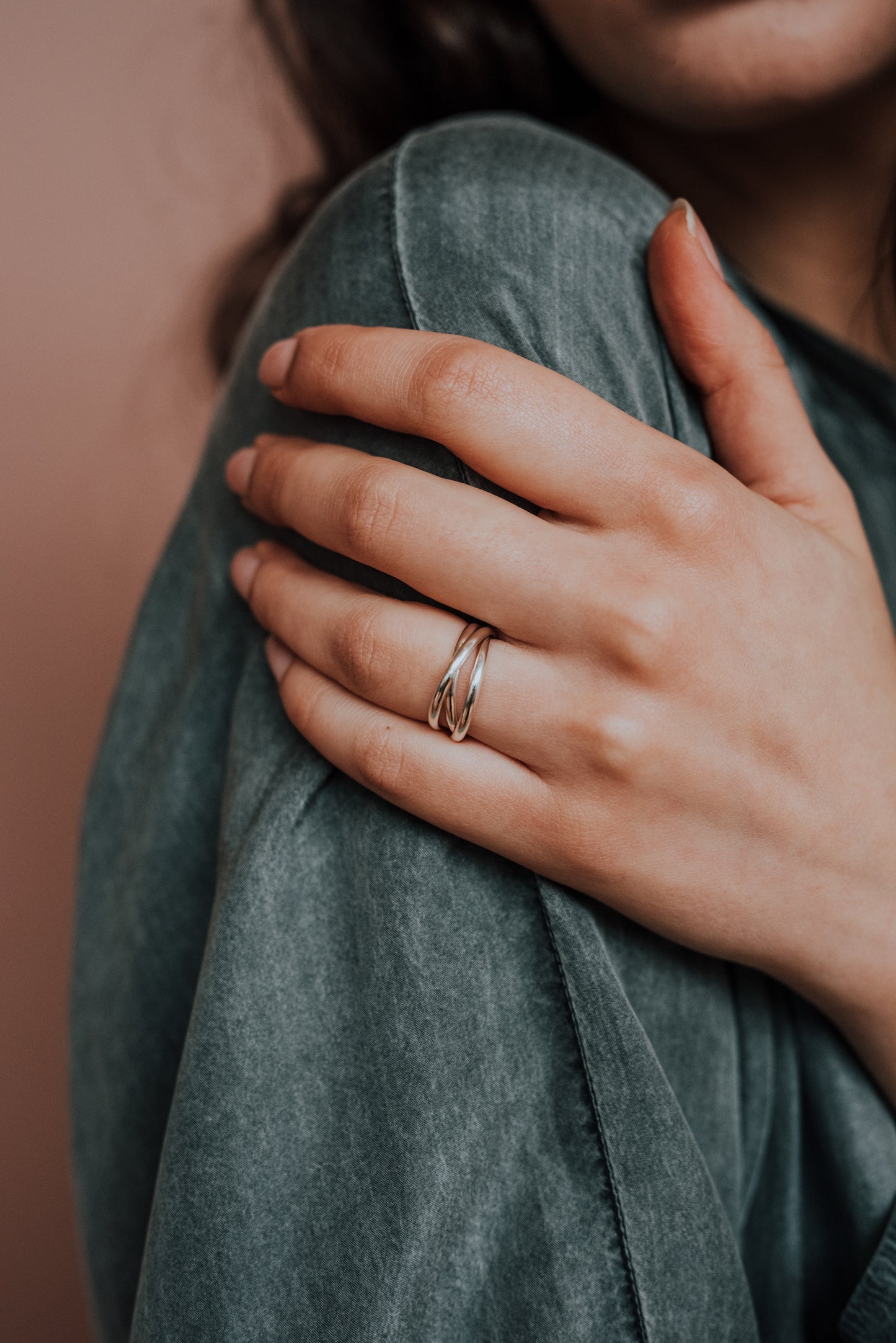 Thick Interlocking Set of 3 Rings, Sterling Silver