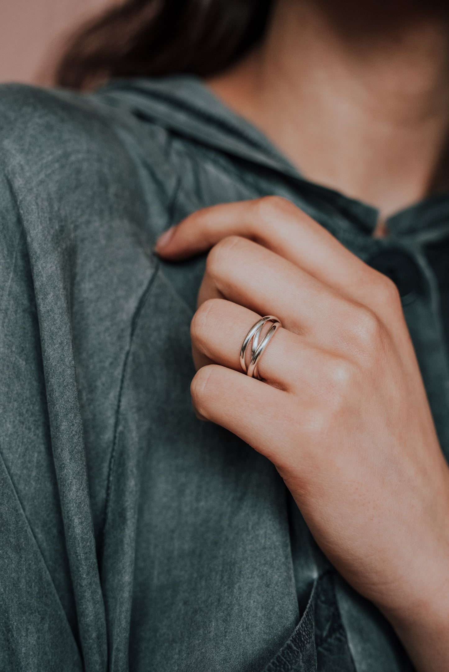 Thick Interlocking Set of 3 Rings, Sterling Silver