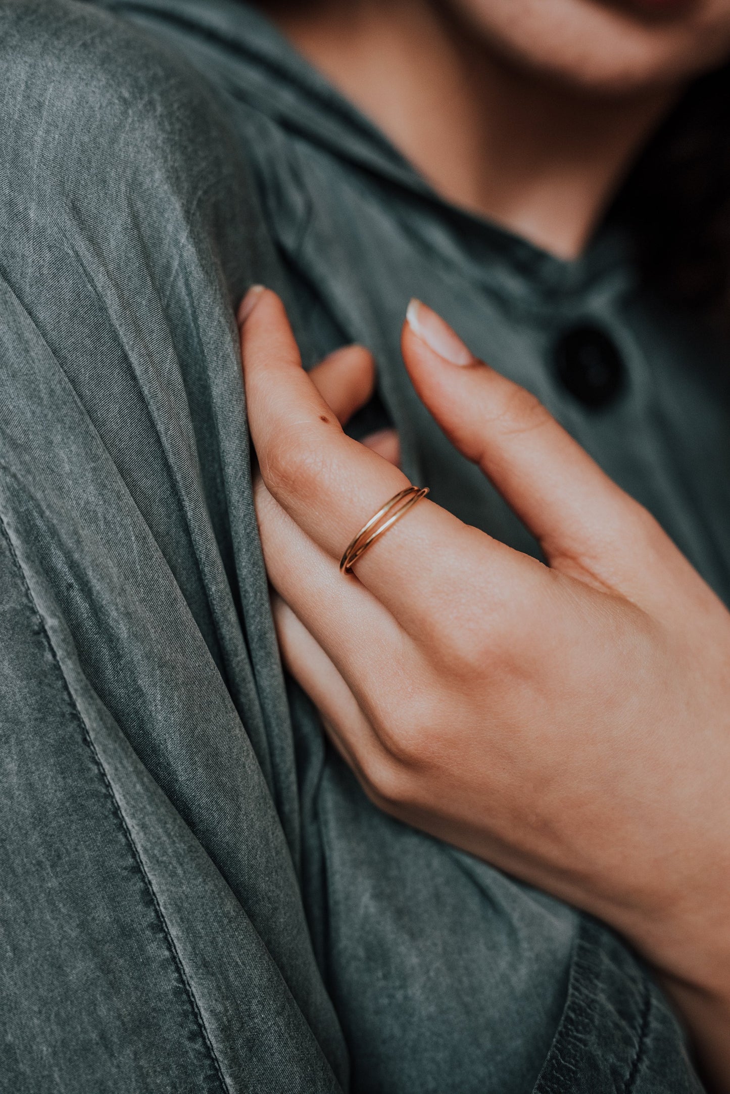 Thin Interlocking Set of 2 Rings, Solid 14K Gold