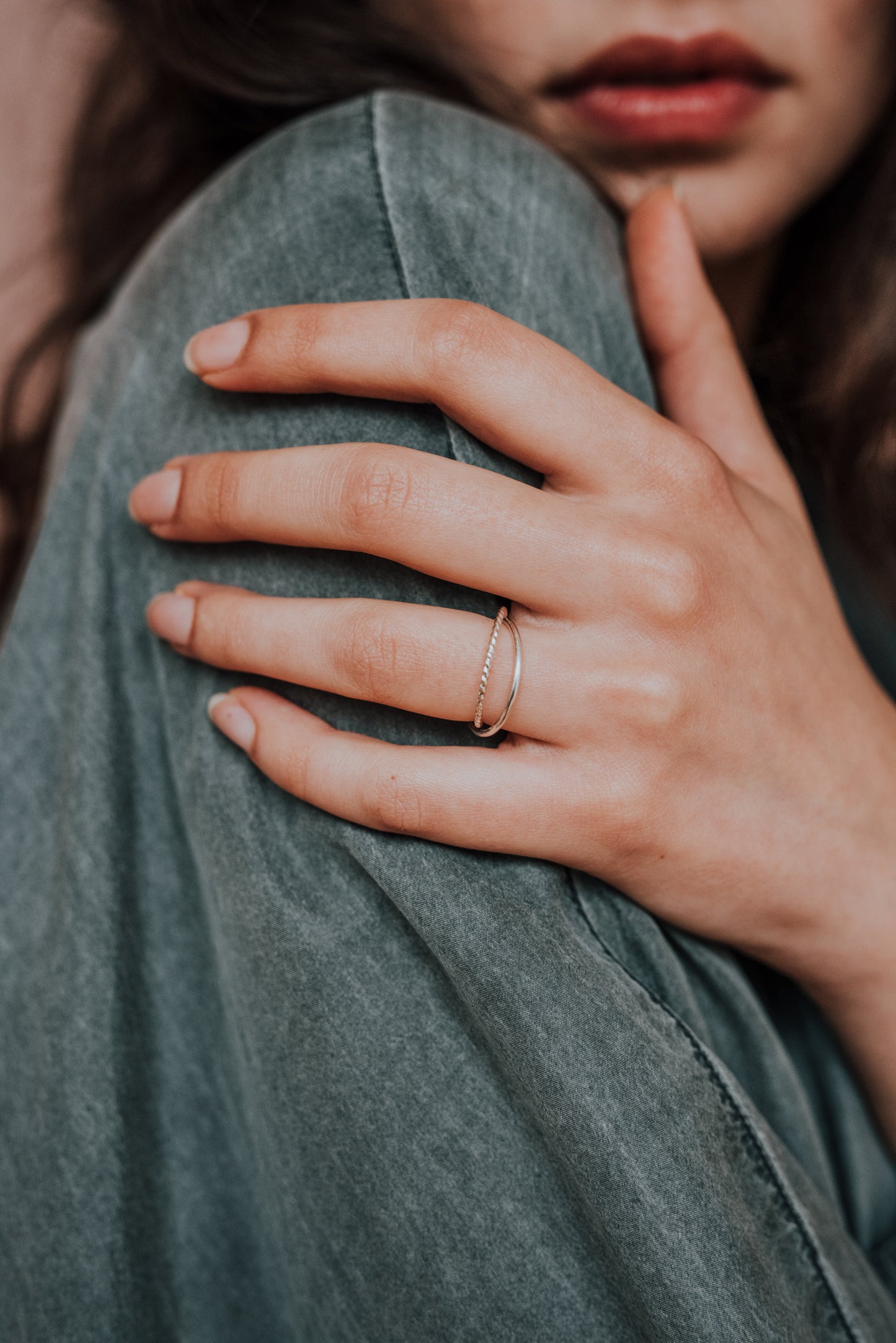 Twist Interlocking Set of 2 Rings, Sterling Silver