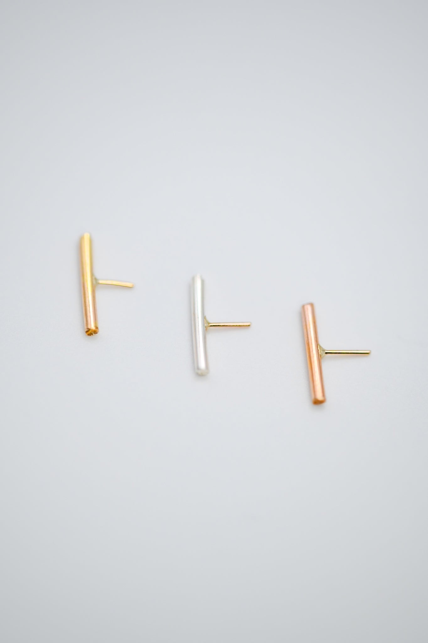 Mini Bar Flat Back Stud Earring, Solid Gold or Rose Gold