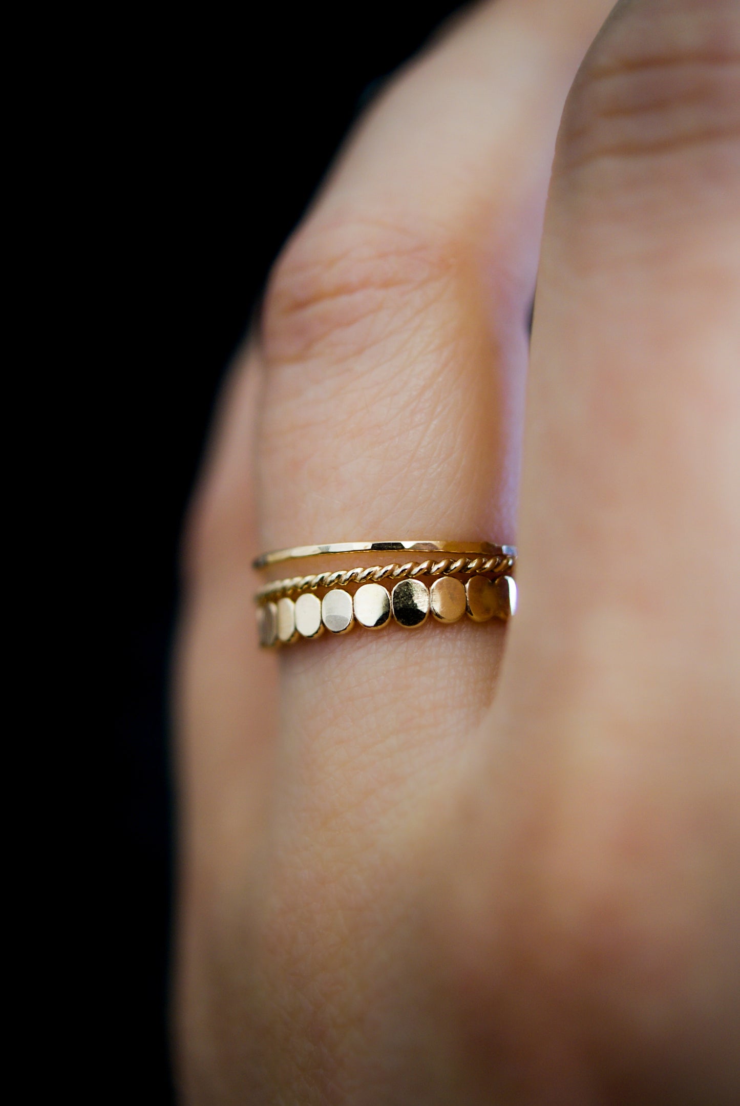 Bead & Twist Mixed Texture Set of 3 Stacking Rings, Gold Fill, Rose Gold Fill or Sterling Silver