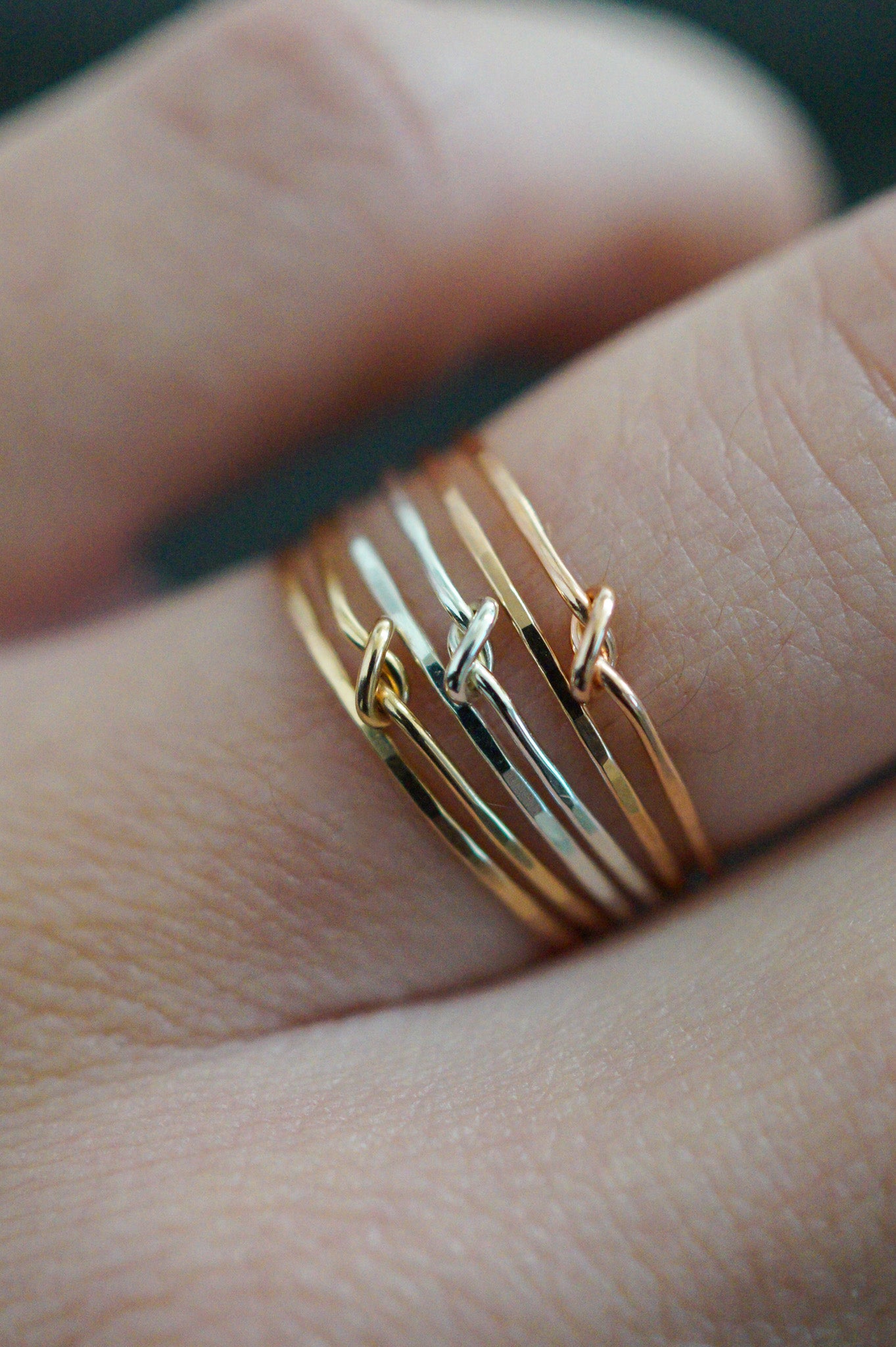 Thin Closed Knot Set of 2 Stacking Rings, Gold Fill, Rose Gold Fill or Sterling Silver