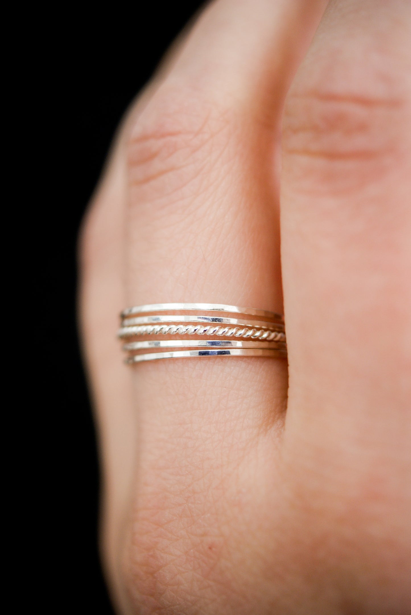 The Minimal Twist Set of 5 Stacking Rings, Gold Fill, Rose Gold Fill or Sterling Silver