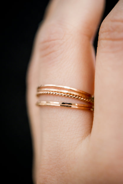 The Minimal Twist Set of 5 Stacking Rings, Gold Fill, Rose Gold Fill or Sterling Silver