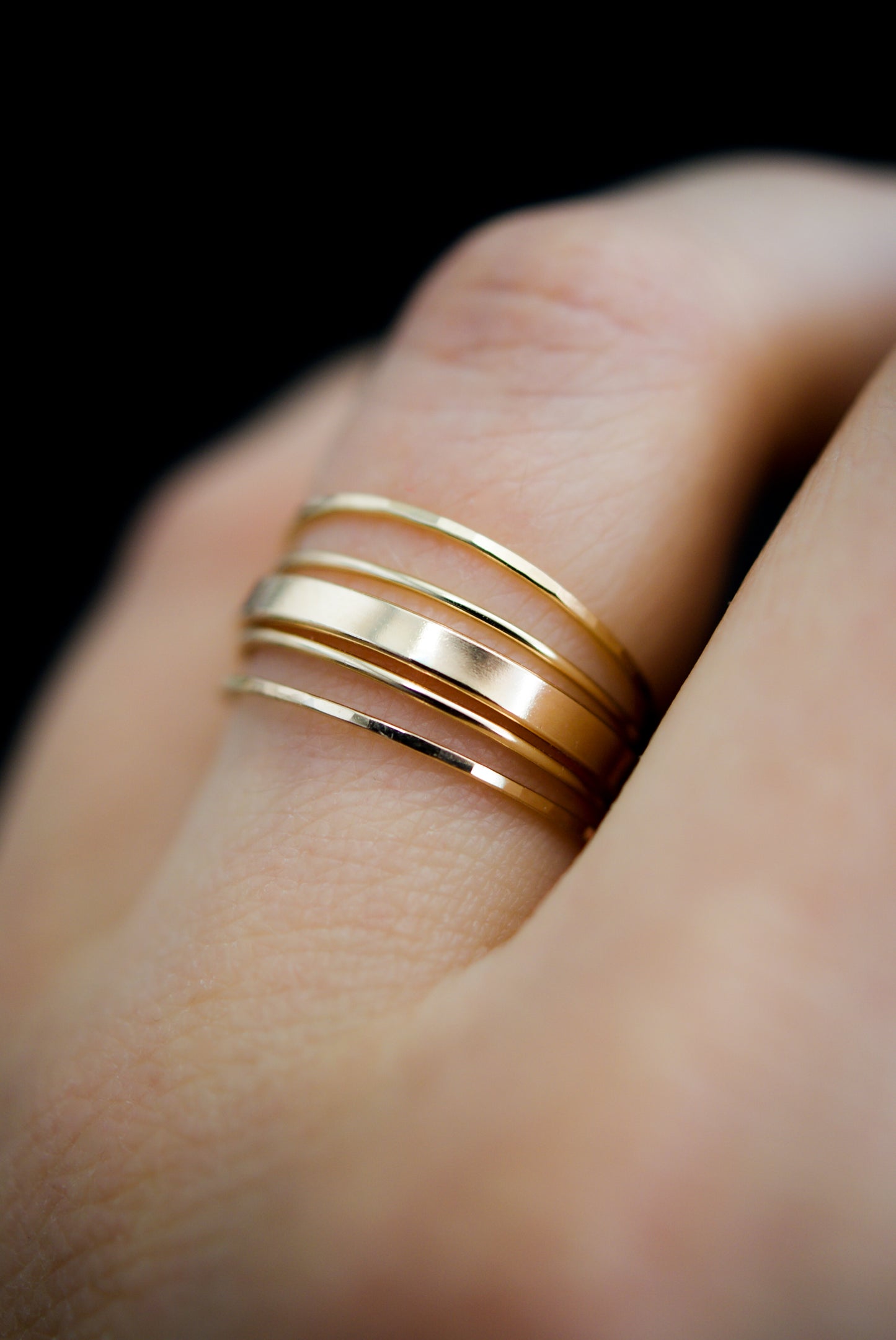 The Minimal Mirror Set of 5 Stacking Rings, Gold Fill, Rose Gold Fill or Sterling Silver