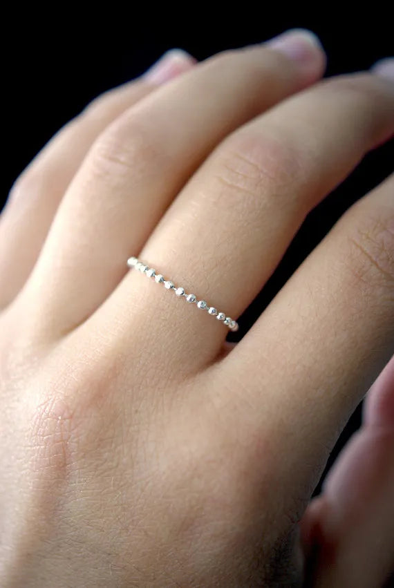 Thick Beaded Chain Ring, Sterling Silver