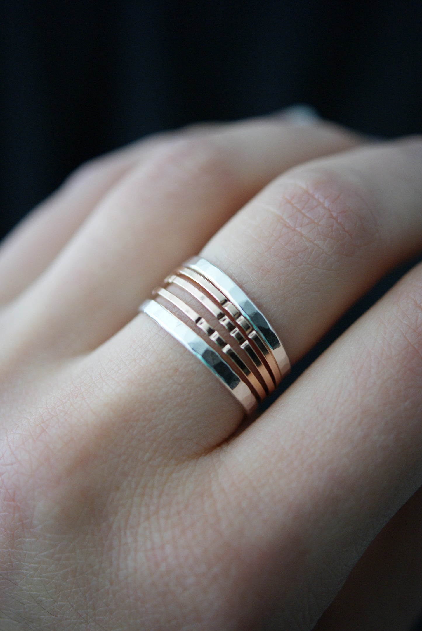 Square Lined Set of 5 Stacking Rings, Gold Fill, Rose Gold Fill or Sterling Silver