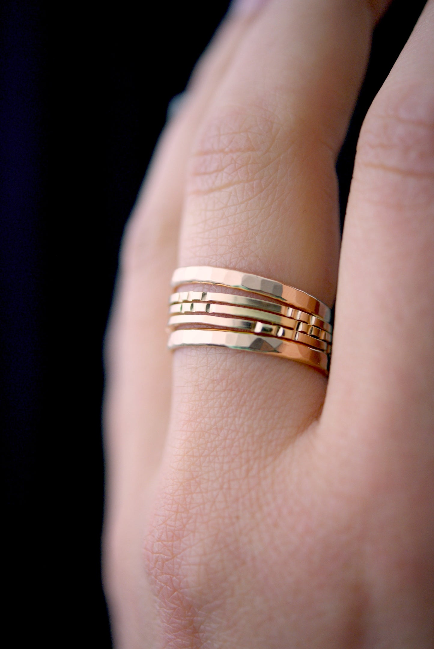 Square Lined Set of 5 Stacking Rings, Gold Fill, Rose Gold Fill or Sterling Silver