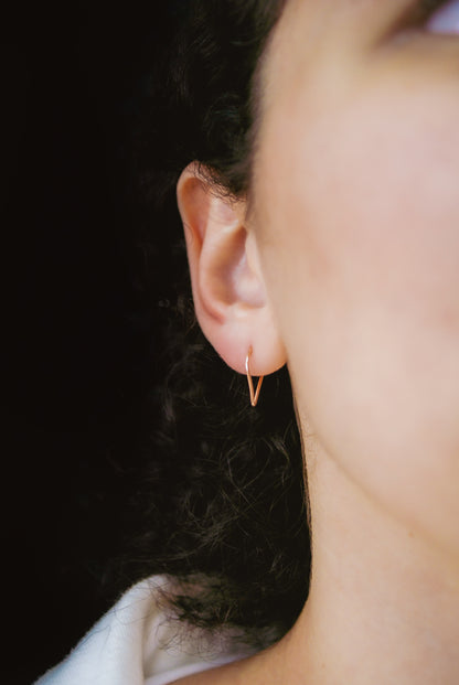 Triangle Huggie Hoop Earring, Solid Gold, Rose Gold or White Gold