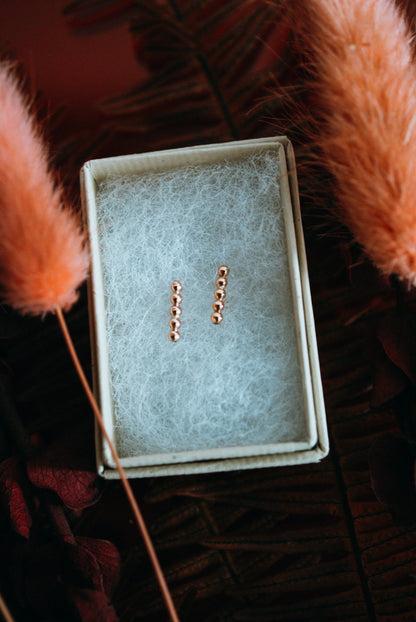 Mini Bead Bar Stud Earrings in Solid Gold or Rose Gold