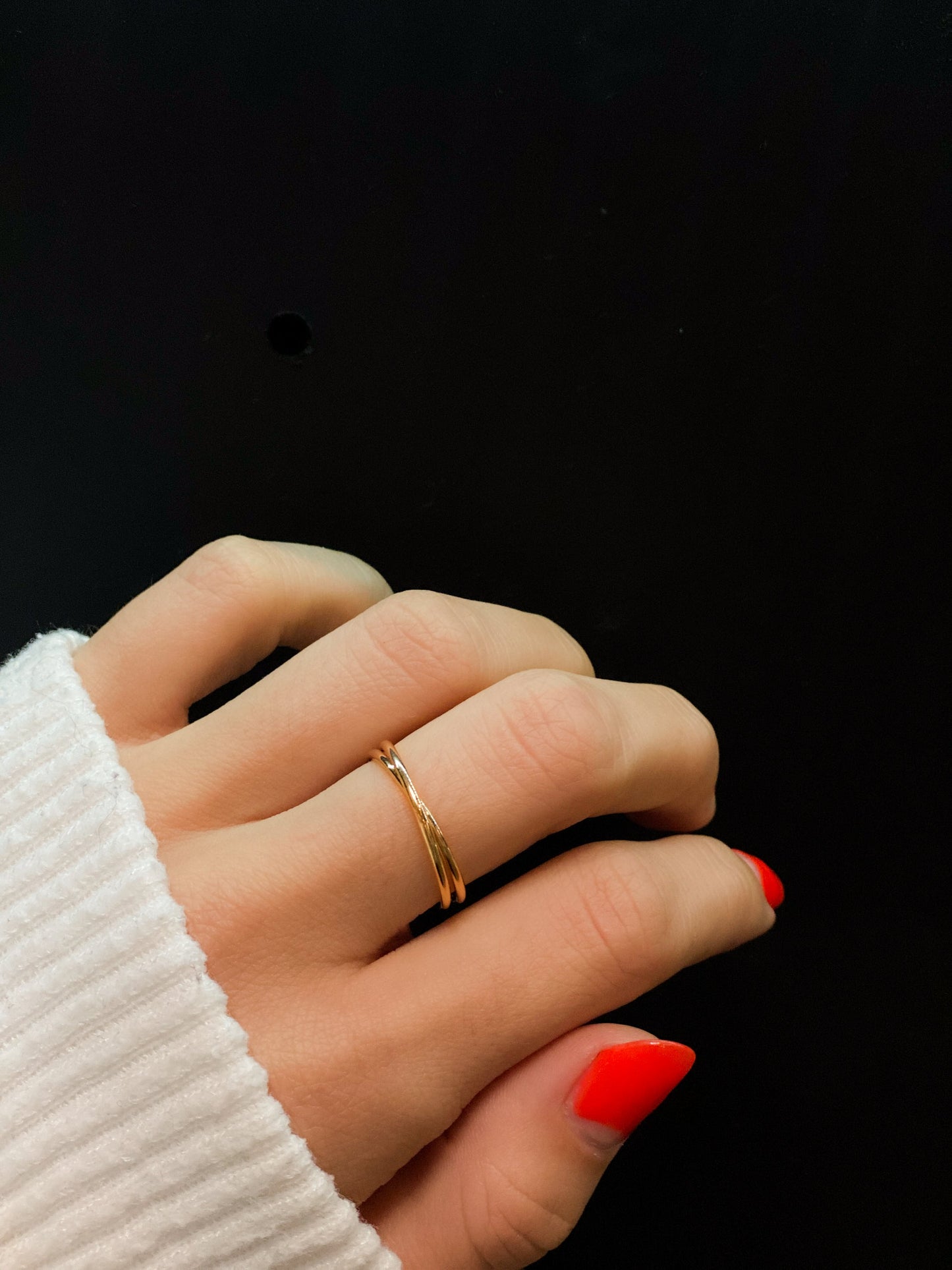 Thin Interlocking Set of 2 Rings, Solid 14K Gold