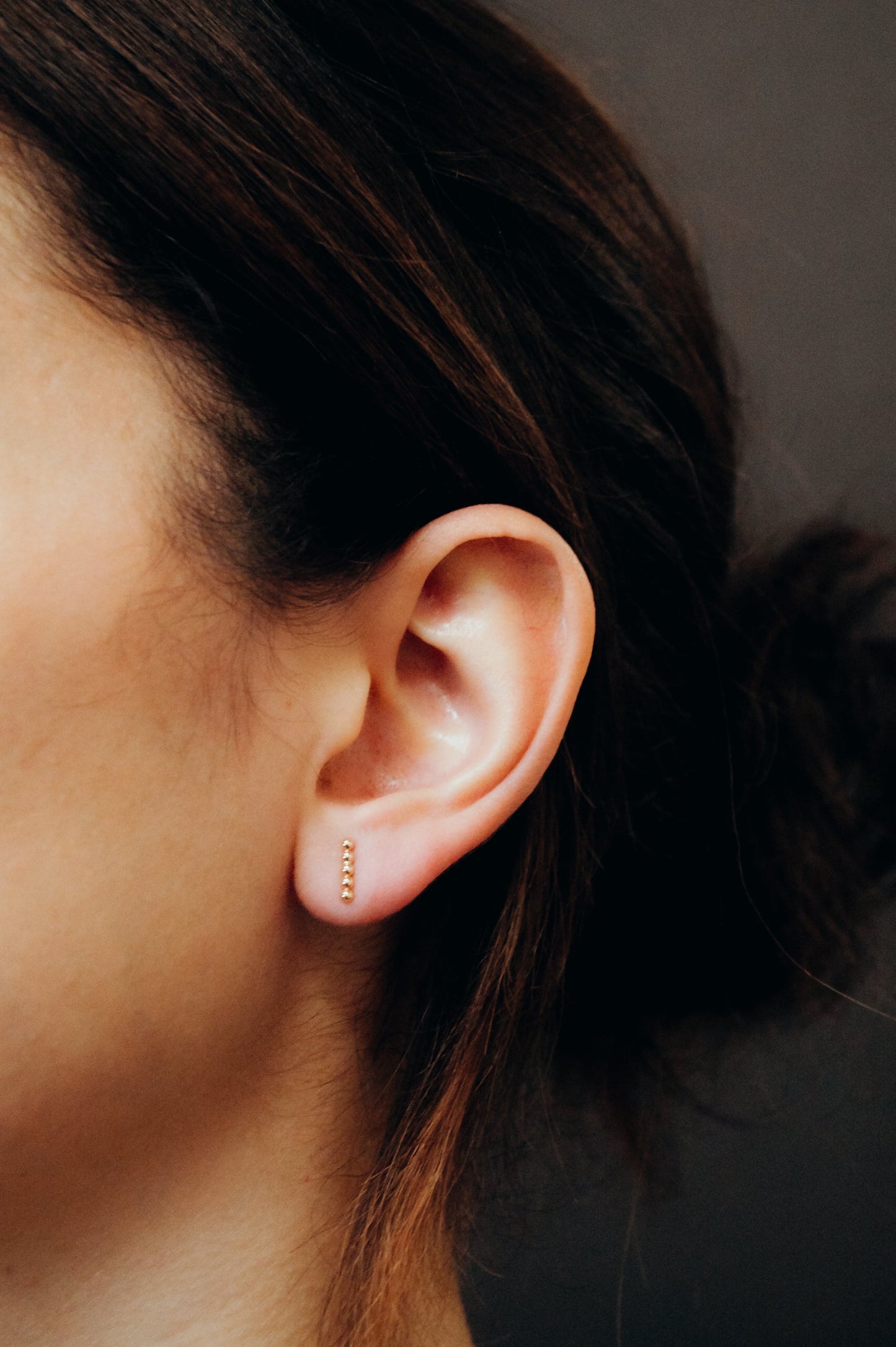 Mini Bead Bar Stud Earrings in Solid Gold