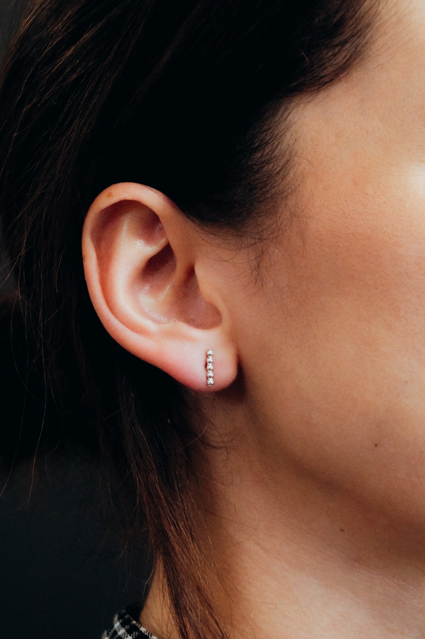 Mini Bead Bar Stud Earrings in Solid Gold