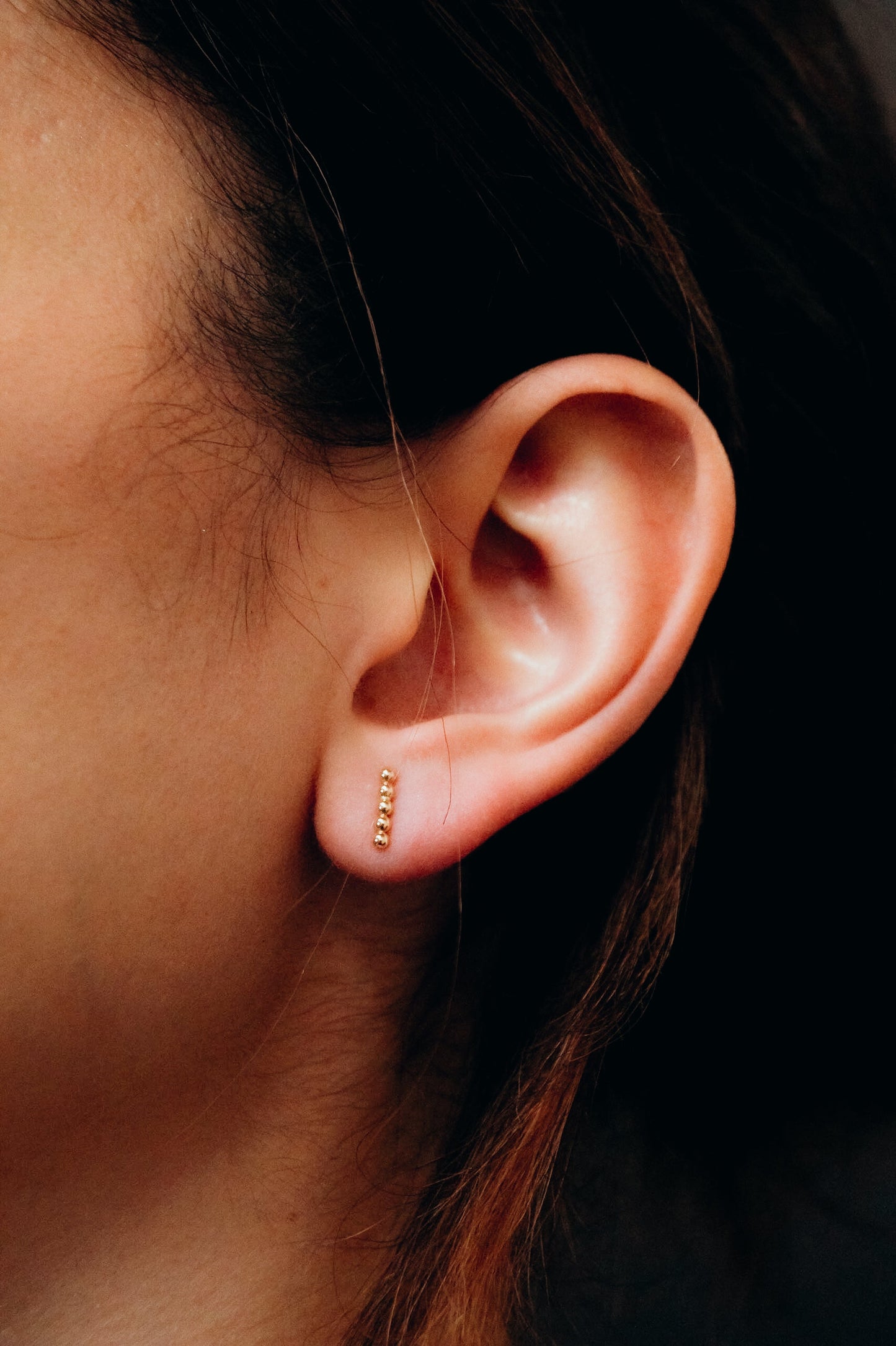 Mini Bead Bar Stud Earrings in Solid Gold