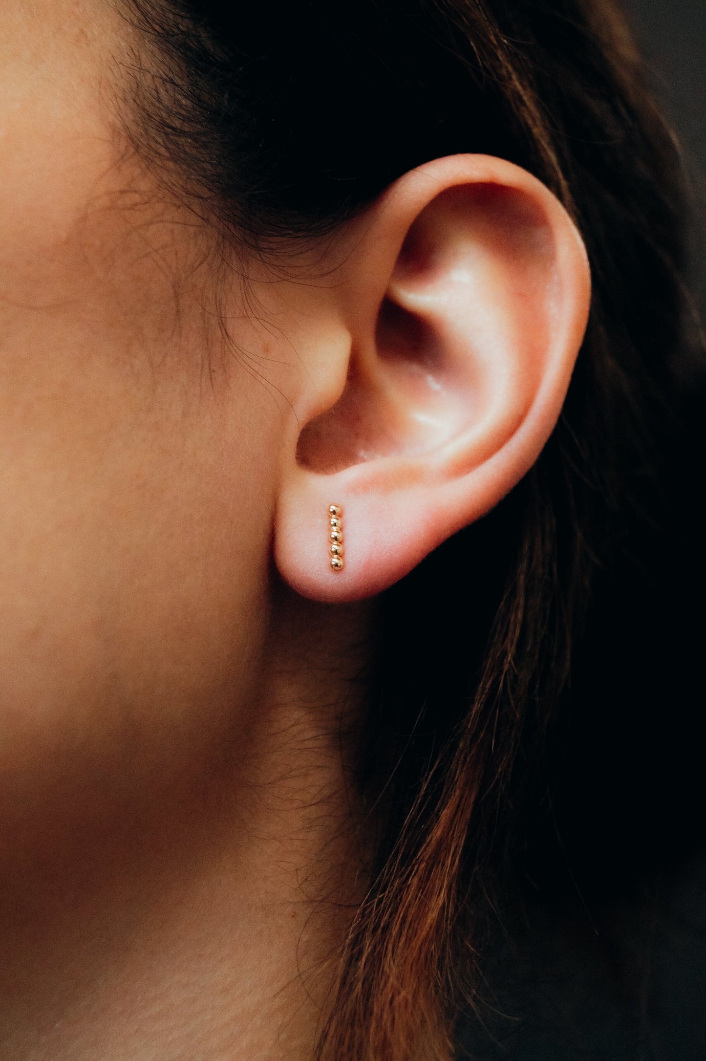 Mini Bead Bar Stud Earrings in Solid Gold